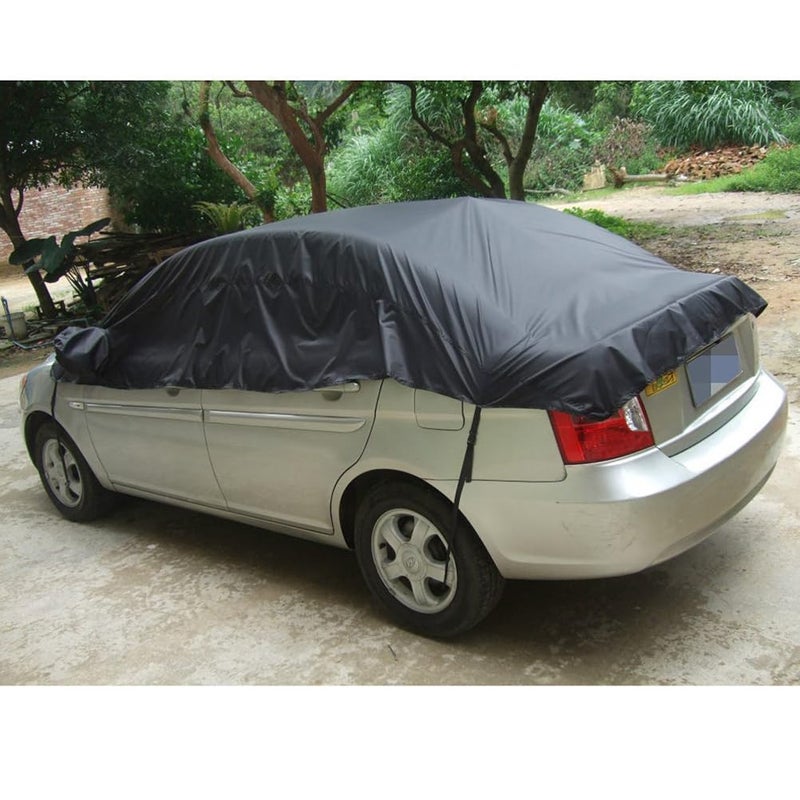 WINOMO Car Cover Protector Waterproof Car Half Body Sun Shade Cover Shield Snow Dust Protector - Size XL (Black) - Image 2